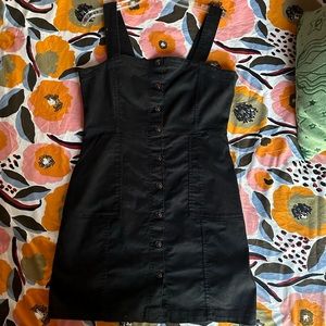 H&M SIZE 16 BODYCON PINAFORE BUTTON FRONT BLACK MINI DRESS
